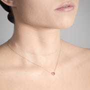 Annie James jewelry pink sapphire, diamond and yellow gold necklace, butterfly, thyroid cancer awareness